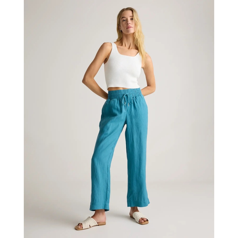 Quince 100% European Linen Wide Leg Pants Mineral Blue Large
